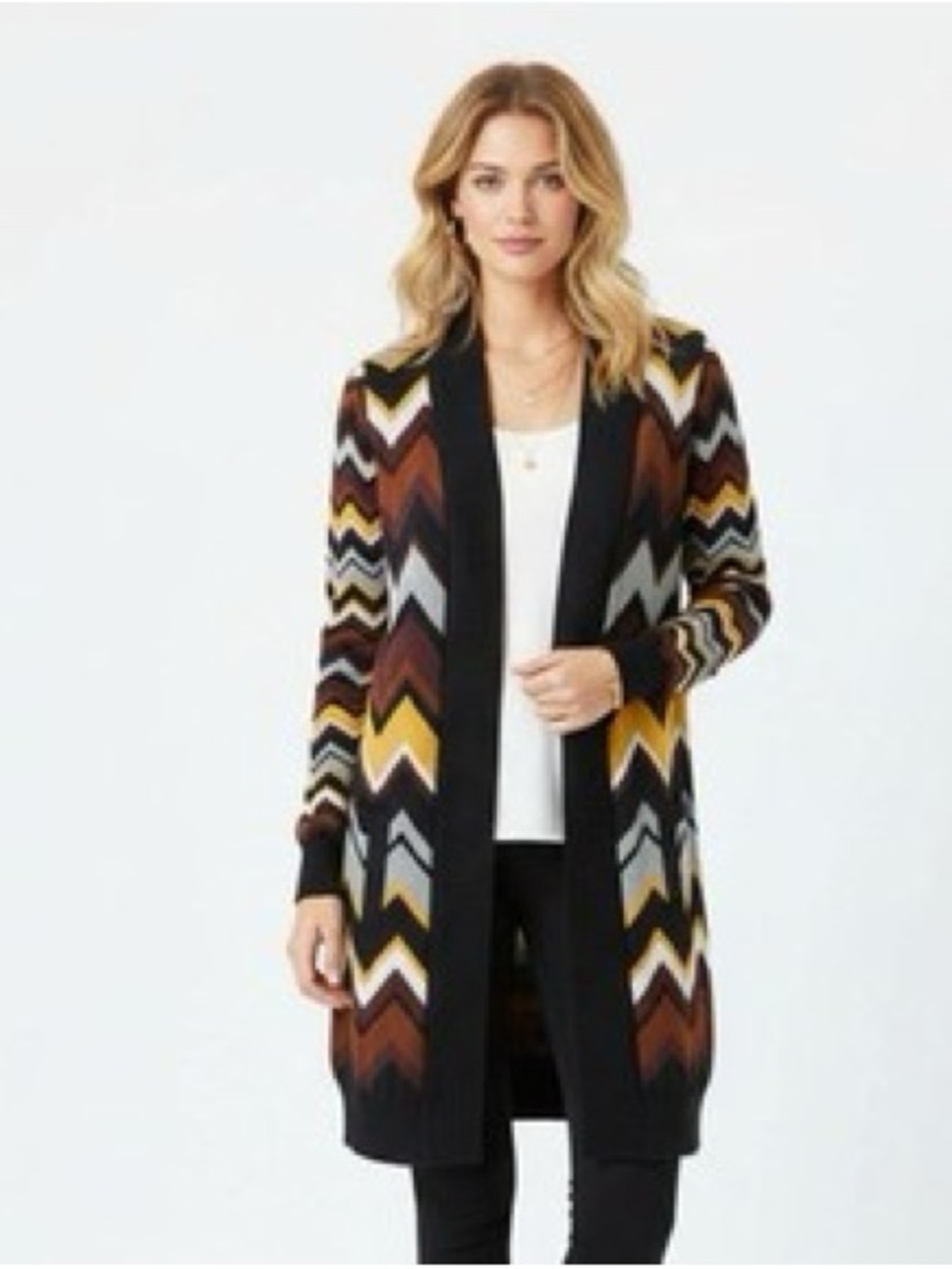 Missoni for Target Chevron Open-Front Long Cardigan in Brown, Yellow, Black
